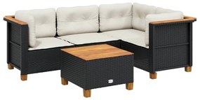 Set divani da giardino 5 pz con cuscini in polyrattan nero