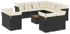 Set Divani da Giardino 12 pz con Cuscini Nero in Polyrattan