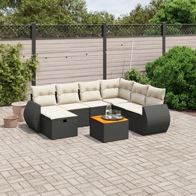 Set divani da giardino con cuscini 8 pz nero in polyrattan