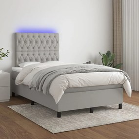 Letto a molle materasso e led grigio chiaro 120x200 cm tessuto