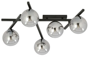 Plafoniera Moderna 5 Luci Teti In Acciaio Nero Bracci Regolabili E Vetro Fumè