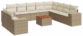 Set divani da giardino 11 pz con cuscini beige in polyrattan