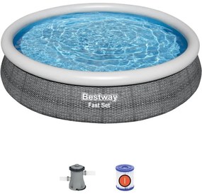 Bestway - Piscina per Bambini Fast Set Stampa Effetto Rattan Ø366x76 cm con Pompa Filtro a Cartuccia 1.249 l/h