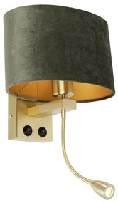 Lampada da parete in ottone con paralume in velluto ovale verde 25 cm - Brescia Combi