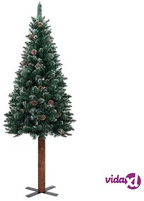 vidaXL Albero di Natale Sottile con Legno Vero e Neve Verde 150 cm
