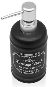 Dispenser sapone in ceramica nera con stampe a contrasto bianche stile vintage