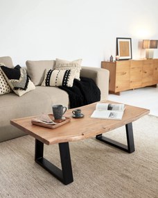 Kave Home - Tavolino Alaia in legno massello di acacia con finitura naturale 115 x 65 cm