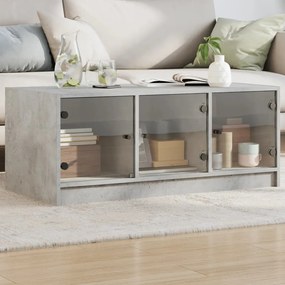 Tavolino Salotto Con Ante İn Vetro Grigio Cemento 102x50x42 Cm /