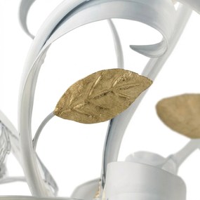 Lampadario Arte Povera Cesto Metallo Bianco E Oro 5 Luci E14