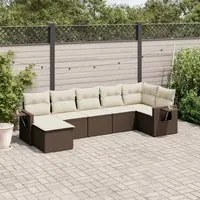 Set Divani da Giardino 7 pz con Cuscini Marrone in Polyrattan 3252820