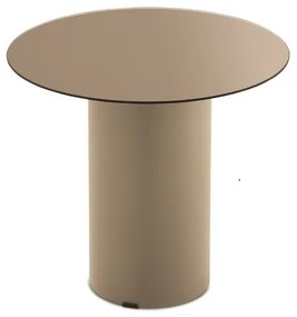 Tavolino tondo WAYLON 45 con base in metallo Beige e piano in vetro Bronzo