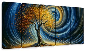 Quadri 5 pezzi – Albero della vita dorato nel vortice della notte