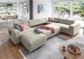 Divano angolare beige allungabile e con contenitore (penisola a destra/a U) Classy Sophie – Miuform