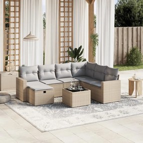 Set divano da giardino 8 pz con cuscini beige misto polyrattan