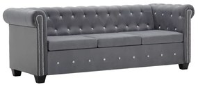Divano Chesterfield A 3 Posti İn Velluto 199x75x72 Cm Grigio /