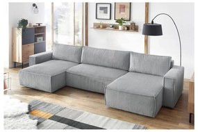 Divano letto angolare a "U" in velluto a coste grigio chiaro Nihad - Bobochic Paris