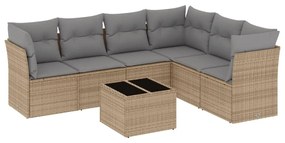 Set divani da giardino 7 pz con cuscini beige in polyrattan