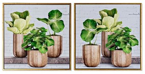 Quadro vasi con piante DKD Home Decor Laccato Tela (2 pezzi)