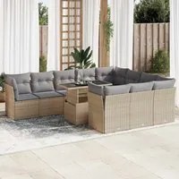 Set Divani da Giardino 11 pz con Cuscini Beige in Polyrattan 3326230