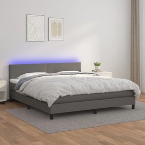Giroletto Molle Con Materasso E Led Grigio 160x200cm Similpelle /