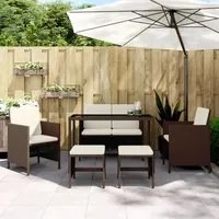 Set da Pranzo da Giardino 6pz con Cuscini in Polyrattan Marrone 363396