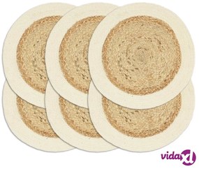 vidaXL Tovagliette 6 pz Naturale Neutro 38 cm Rotonde in Juta e Cotone