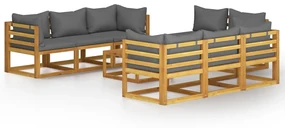 Set divani da giardino 9 pz con cuscini in massello di acacia