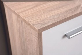 Credenza 5 cassetti in laminato rovere e bianco