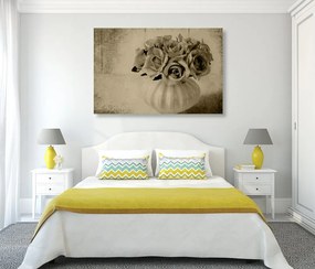 Quadro su tela – Rose nel vaso in versione seppia