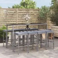 Set Bar da Giardino 9 pz con Cuscini in Polyrattan Grigio 3187638