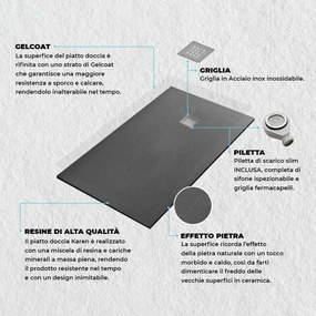Piatto doccia 70x120 cm antracite effetto pietra in resina riducibile Karen