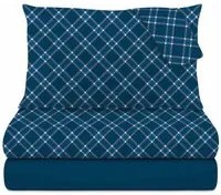 Completo letto matrimoniale in cotone Scozzese blu