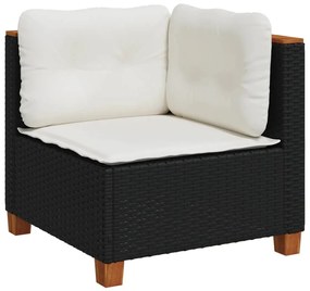Divano angolare da giardino con cuscini nero in polyrattan