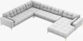 Divano angolare Mamaia 7 posti in tessuto Bouclé gambe oro - L327 cm