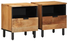 Comodini 2pz 40x33x46 Cm İn Legno Massello Di Acacia /