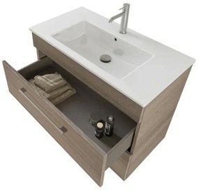 Mobile bagno sospeso 80 cm Smart olmo con lavabo e specchio
