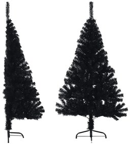 Albero di Natale Artificiale a Metà con Supporto in Varianti di Colore e Materiale, 150 cm / Nero / PVC