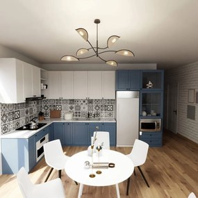 Lampadario a Sospensione in Acciaio e Tessuto LOTUS 6 Nero 6xE14 Colore del corpo Nero e Oro