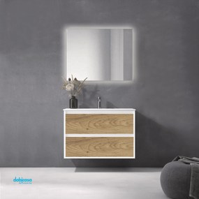 Mobile Bagno Sospeso "Zao" Da 80 Cm Composto Da Una Base Con Due Cassetti In Melaminico Finitura Oro C/Scocca Finitura Bianco Laccato Opaco