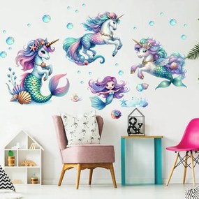 Adesivi murali per bambina - Unicorni e sirene | Inspio