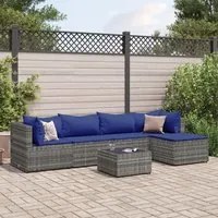 Set Divani da Giardino 6 pz con Cuscini in Polyrattan Grigio 3308071