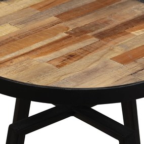 Tavolino laterale rotondo legno massello di teak di recupero