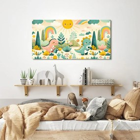 Quadro su tela – Amici dinosauri in giardino colorato