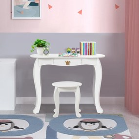 Costway Set toeletta e sedia per bambine con cassetto, Toeletta 2 in 1 con superficie smontabile, Bianco