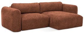 Divano angolare color terracotta allungabile/con contenitore (con penisola a destra/con chaise lounge) con rivestimento in ciniglia Mele – Makamii
