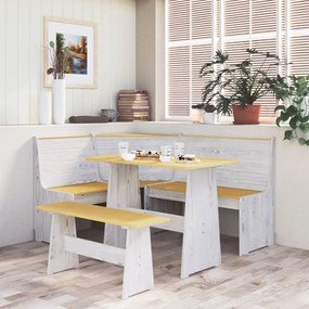 Set da pranzo 3pz reine marrone ambra e bianco in legno di pino