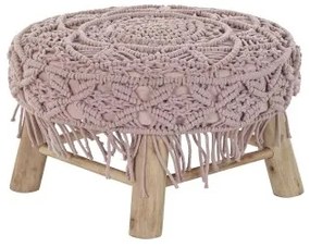 Poggiapiedi DKD Home Decor 48 x 48 x 30 cm Naturale Legno Marrone Rosa chiaro Macramé Boho