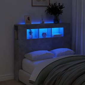 Testiera Led Grigio Cemento 120x18,5x103,5 Cm Legno Multistrato /