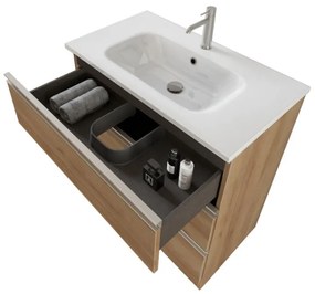 Mobile bagno a terra 80 cm Master rovere con lavabo e specchio contenitore