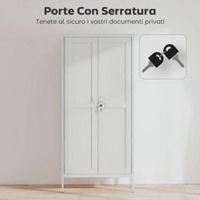 Armadio per Ufficio 80x40x175 cm a 3 Ripiani Regolabili con Serratura e 2 Chiavi in Acciaio Bianco...